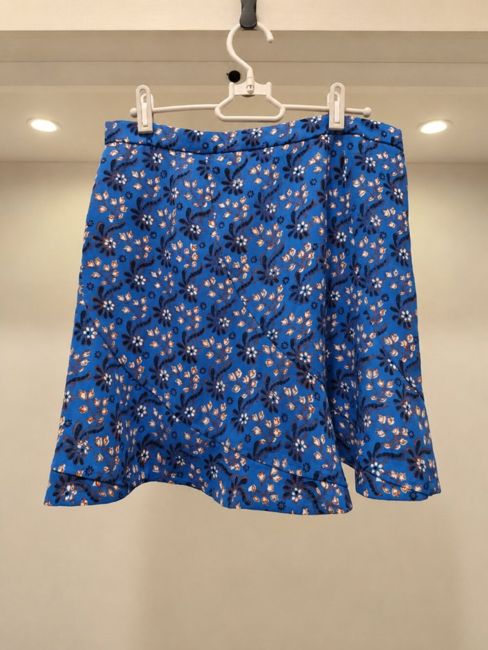 Blue Floral Wrap Ruffle Mini Skirt